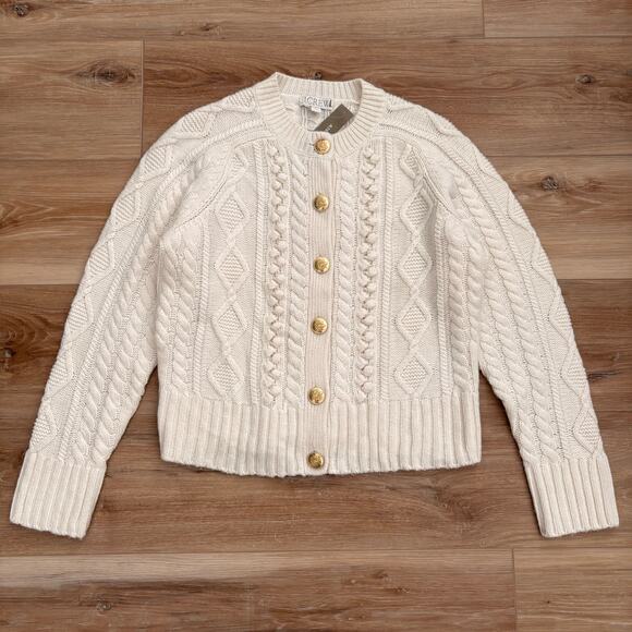 J. Crew Cable-Knit Cardigan Sweater Ivory BM175 S - Picture 1 of 7